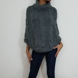 Sweaters - Cable Knit Gray Poncho Warm Cowl Neck Sweaters - Cable Knit Gray Poncho Warm Cowl Neck